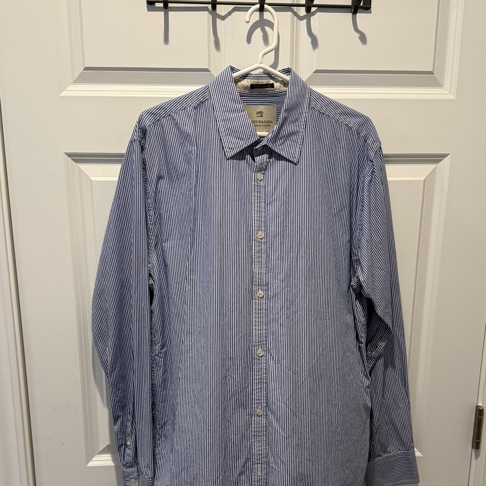 Scotch & Soda Men's Navy Pinstripe Button-Down Shirt